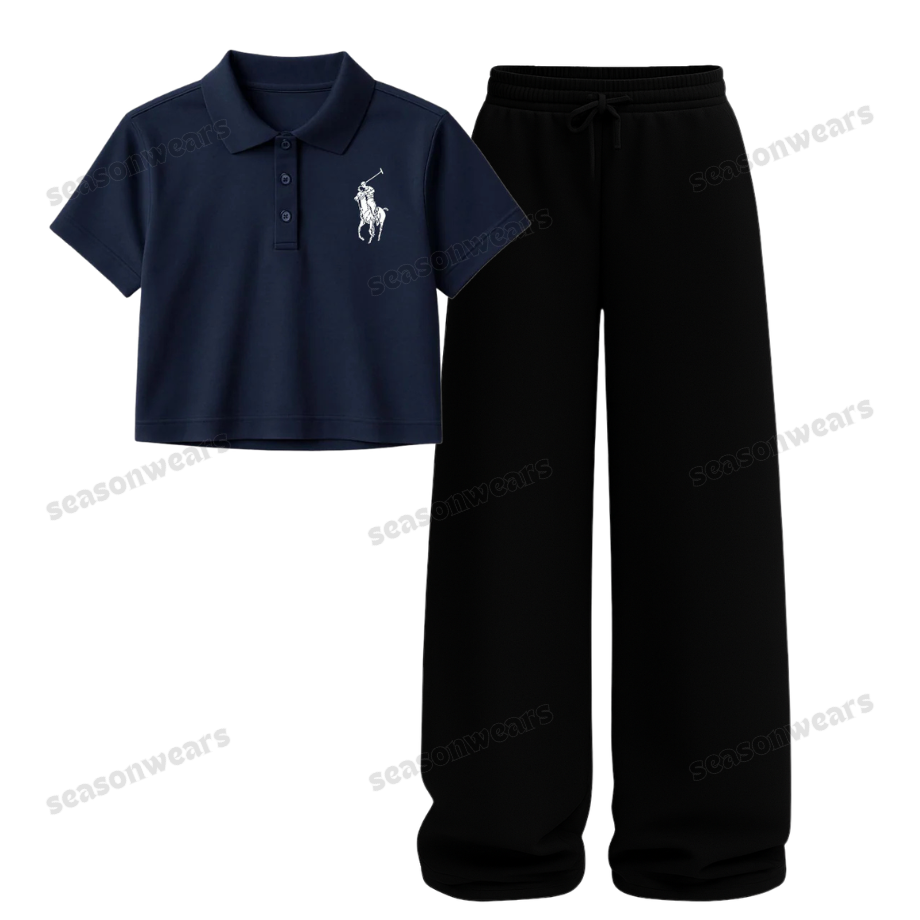 Polo Print Crop polo With Black Flapper