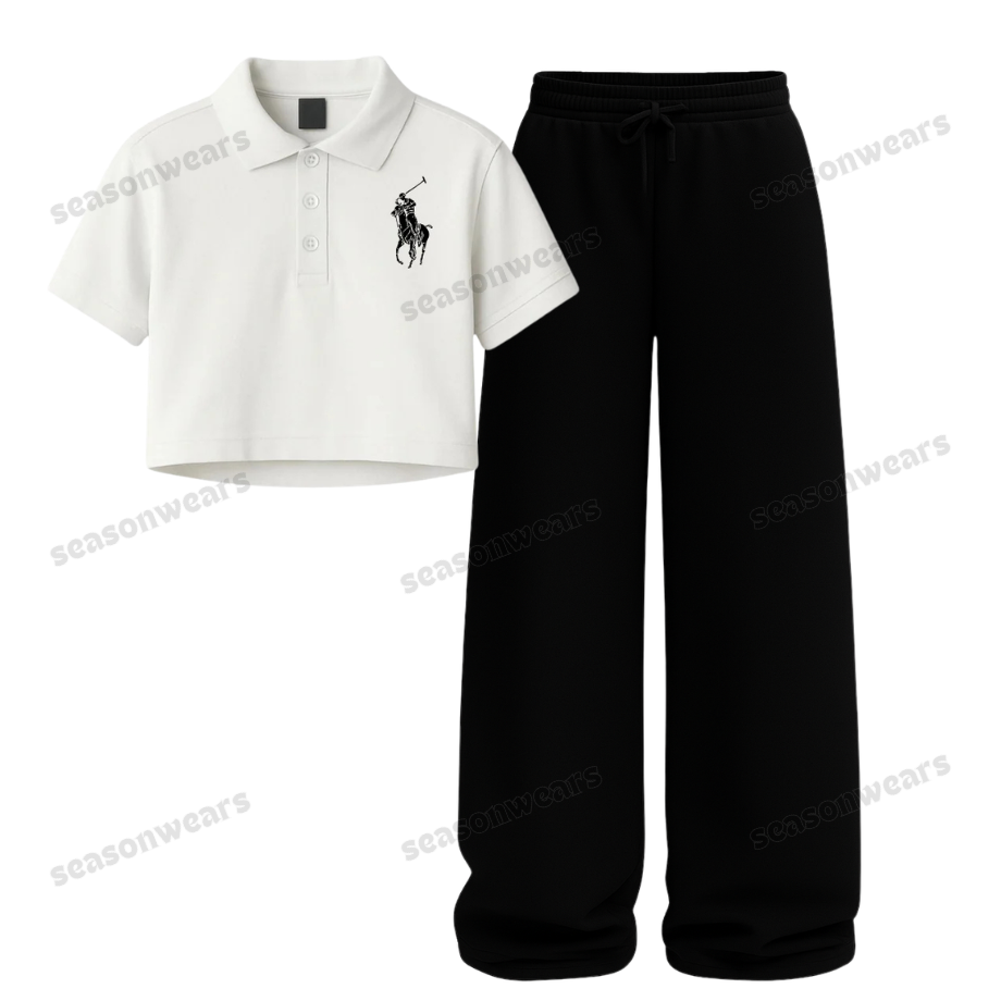 Polo Print Crop polo With Black Flapper