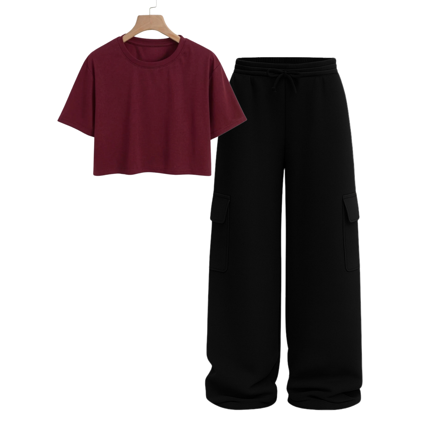 Crop Tee With Black Wide Leg Cargo