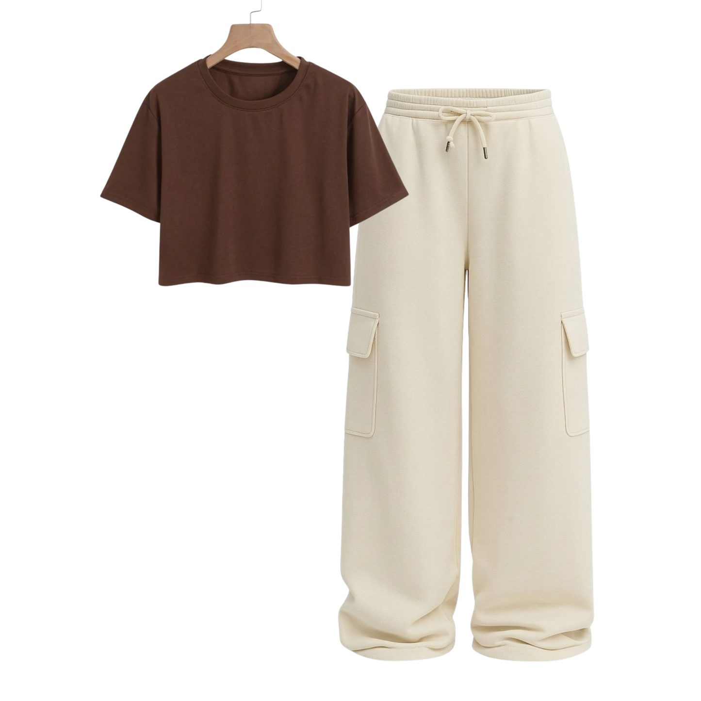 Crop Tee With Cream Wide Leg Cargo