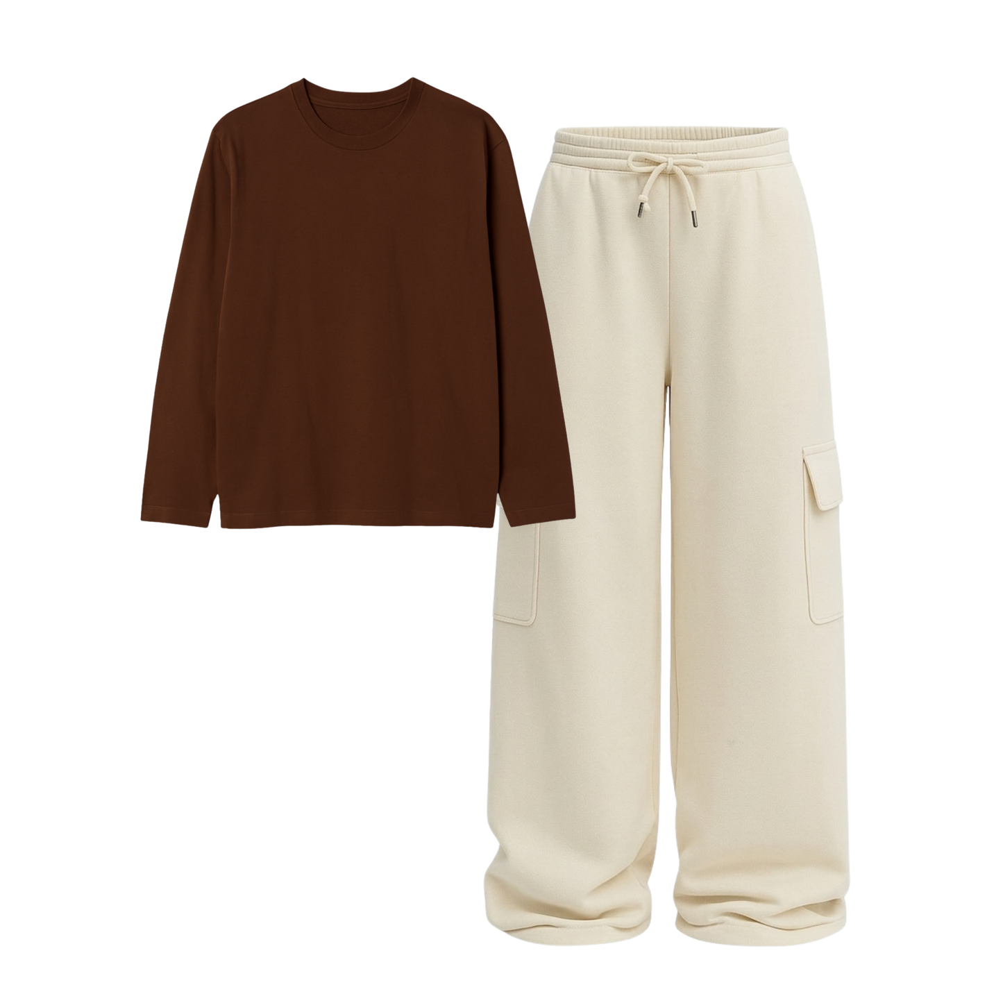 Full Sleeves Tee With Cream Wide Leg Cargo