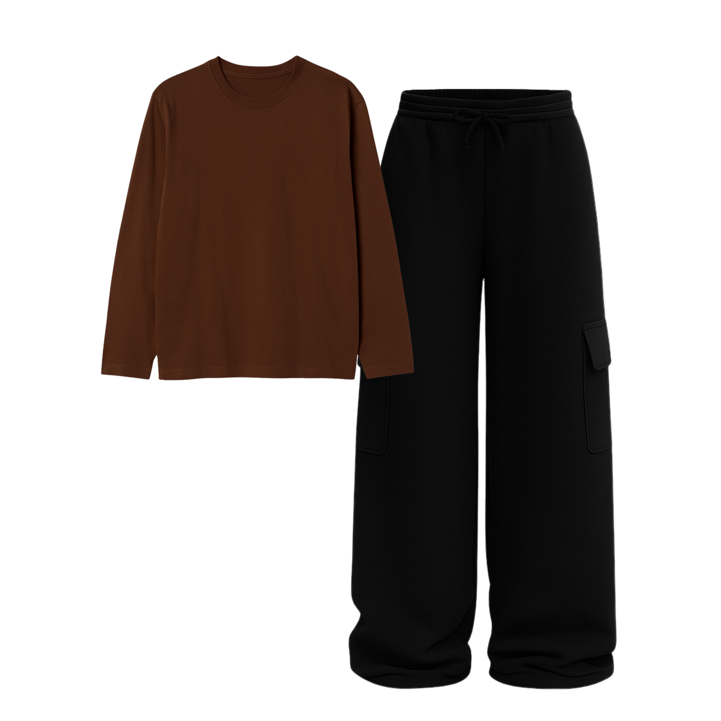 Full Sleeves Tee With Black Wide Leg Cargo