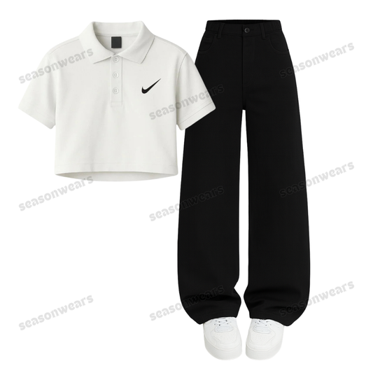 White Strikn Crop Polo With Wide Leg Jeans