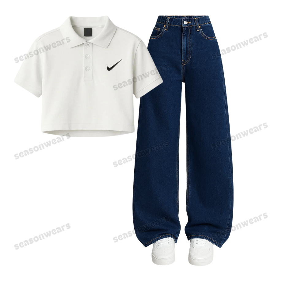 White Strikn Crop Polo With Wide Leg Jeans