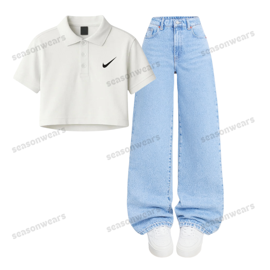 White Strikn Crop Polo With Wide Leg Jeans
