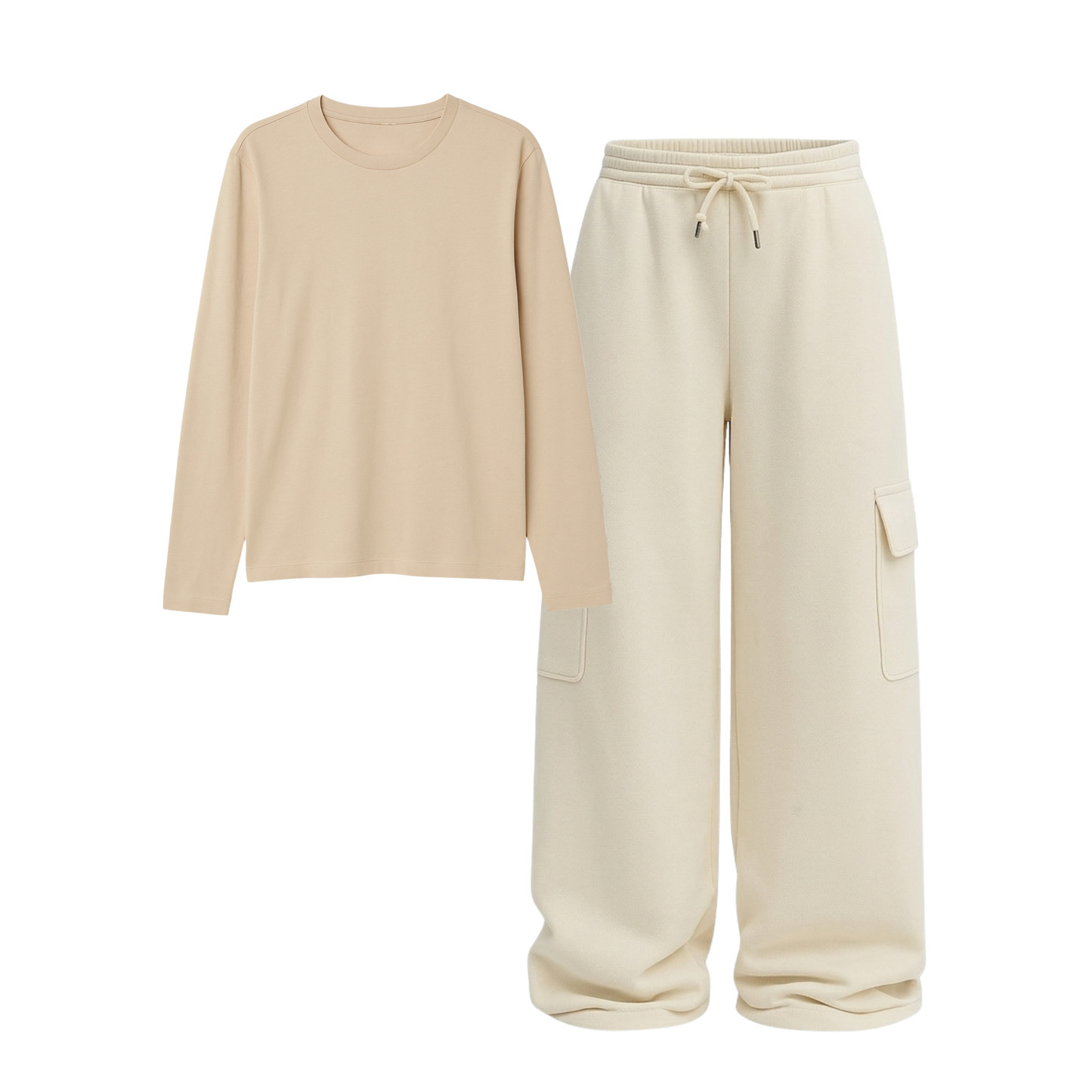 Full Sleeves Tee With Cream Wide Leg Cargo