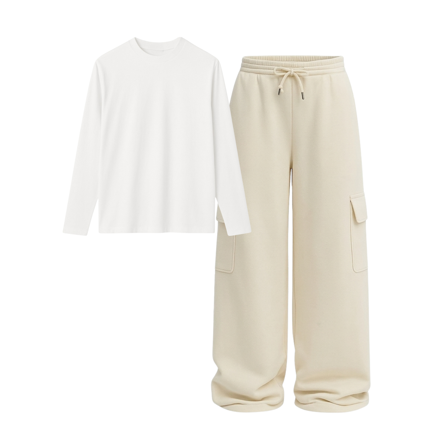 Full Sleeves Tee With Cream Wide Leg Cargo