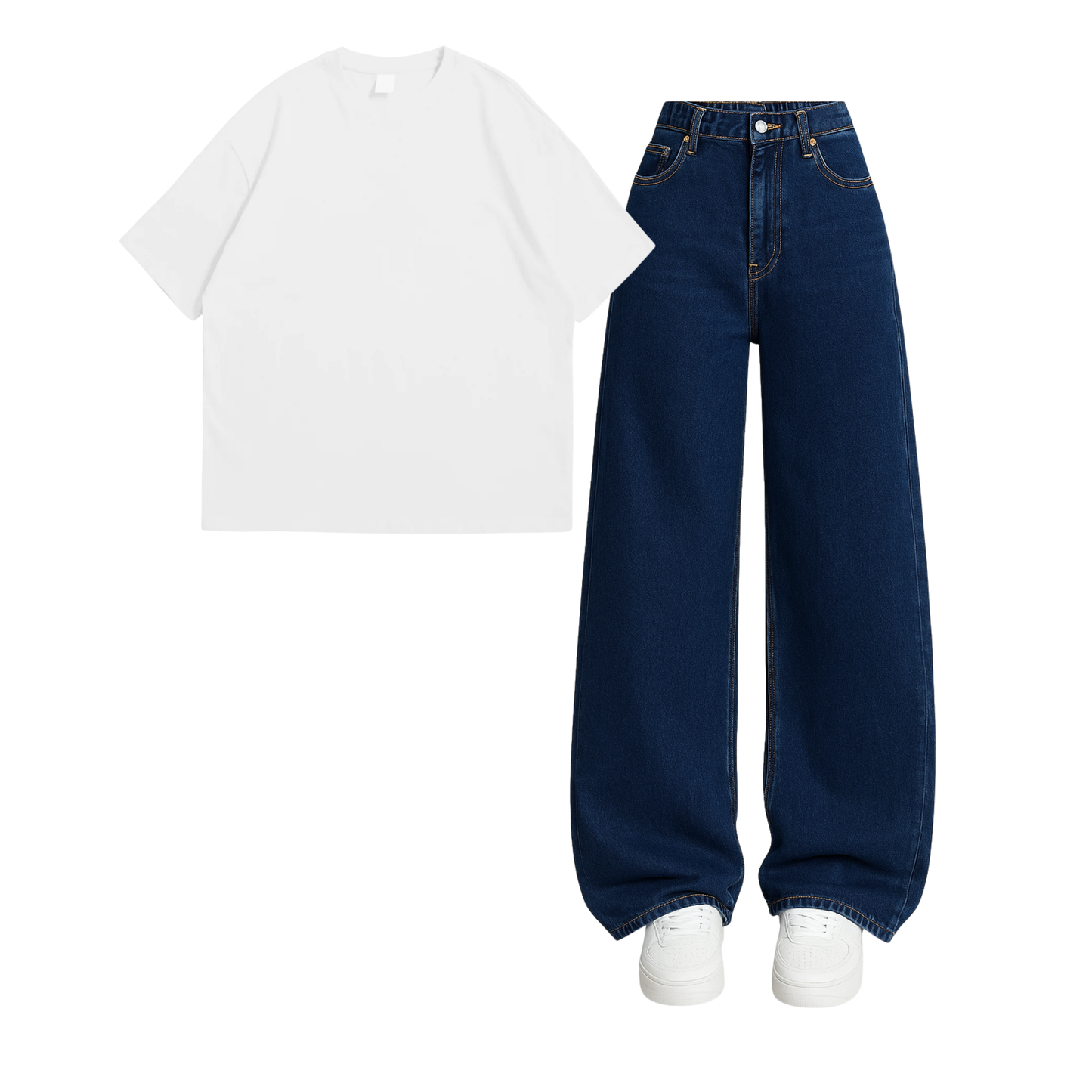 Oversized Drop Shoulder Tee With Darkblue Wide Leg Jeans