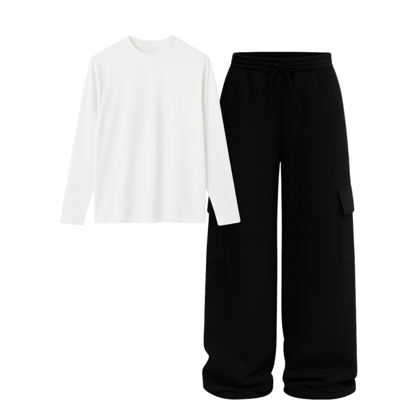 Full Sleeves Tee With Black Wide Leg Cargo