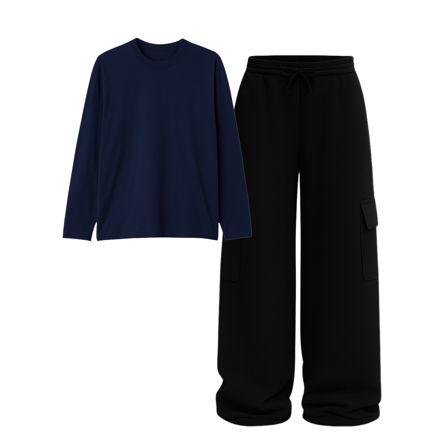 Full Sleeves Tee With Black Wide Leg Cargo