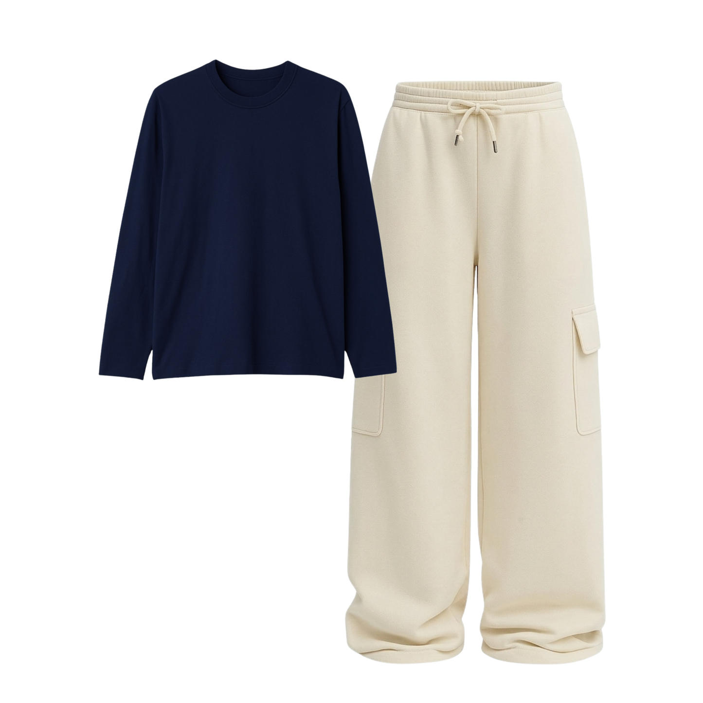 Full Sleeves Tee With Cream Wide Leg Cargo