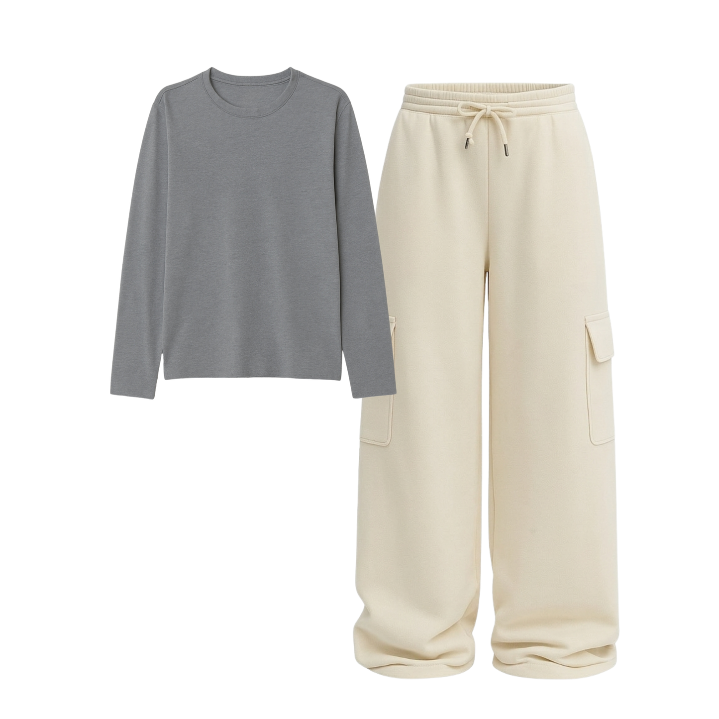 Full Sleeves Tee With Cream Wide Leg Cargo