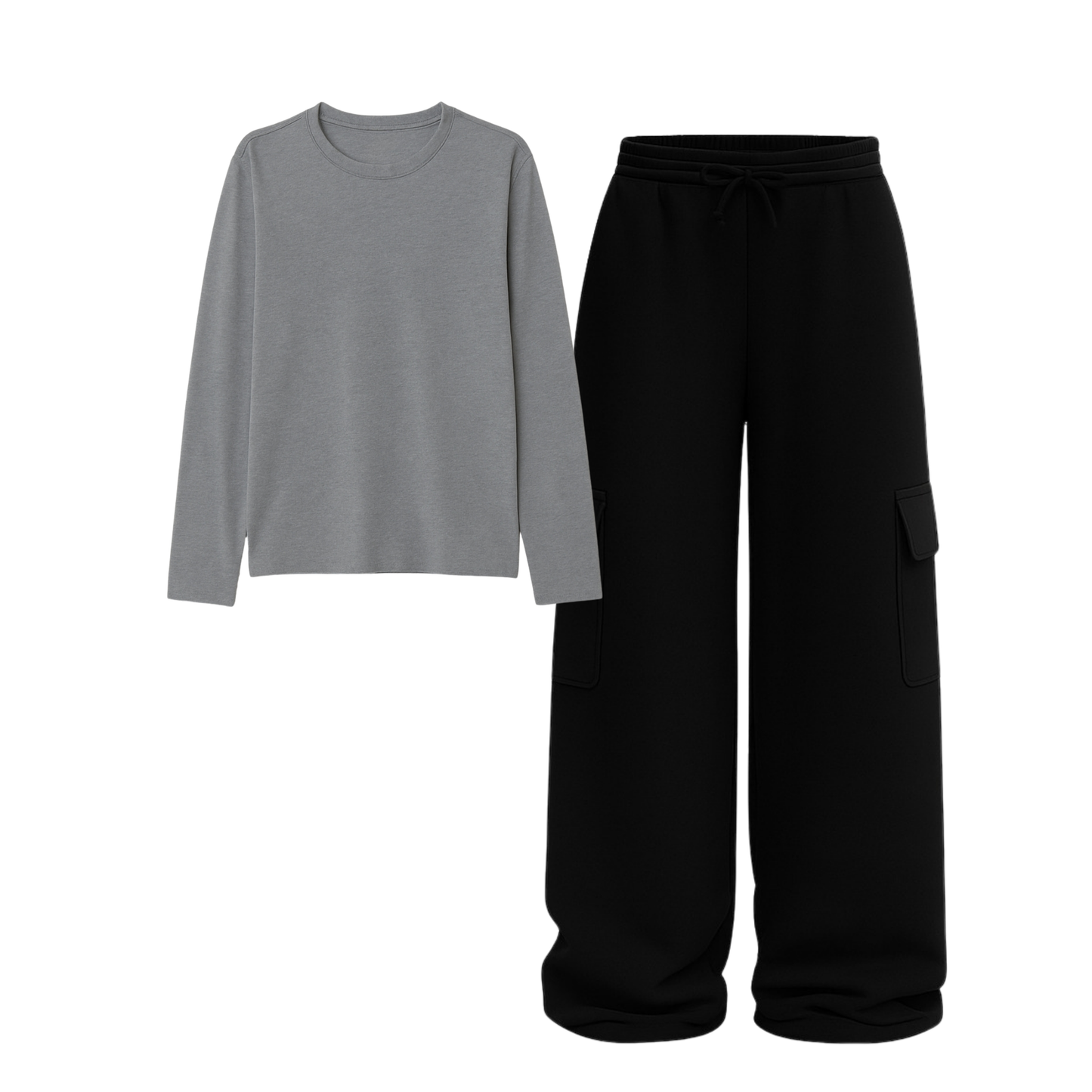 Full Sleeves Tee With Black Wide Leg Cargo