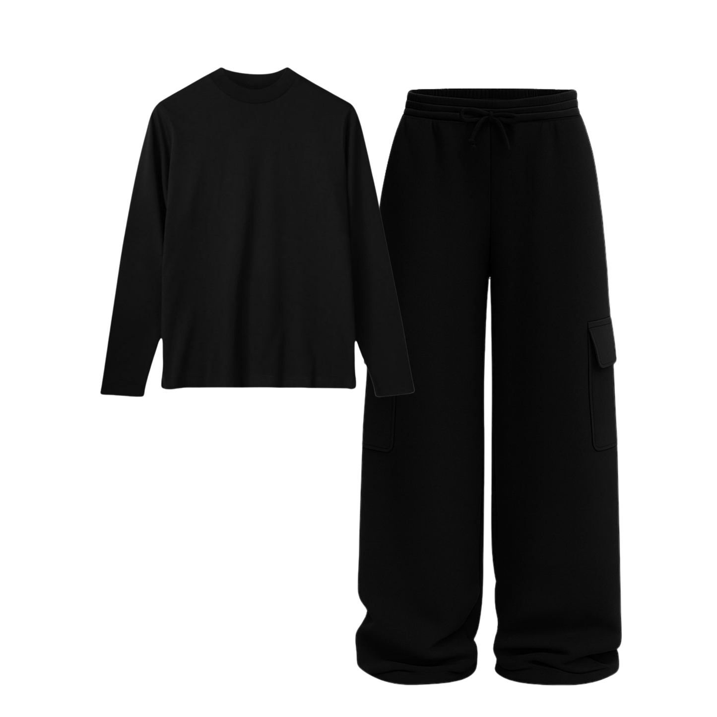 Full Sleeves Tee With Black Wide Leg Cargo