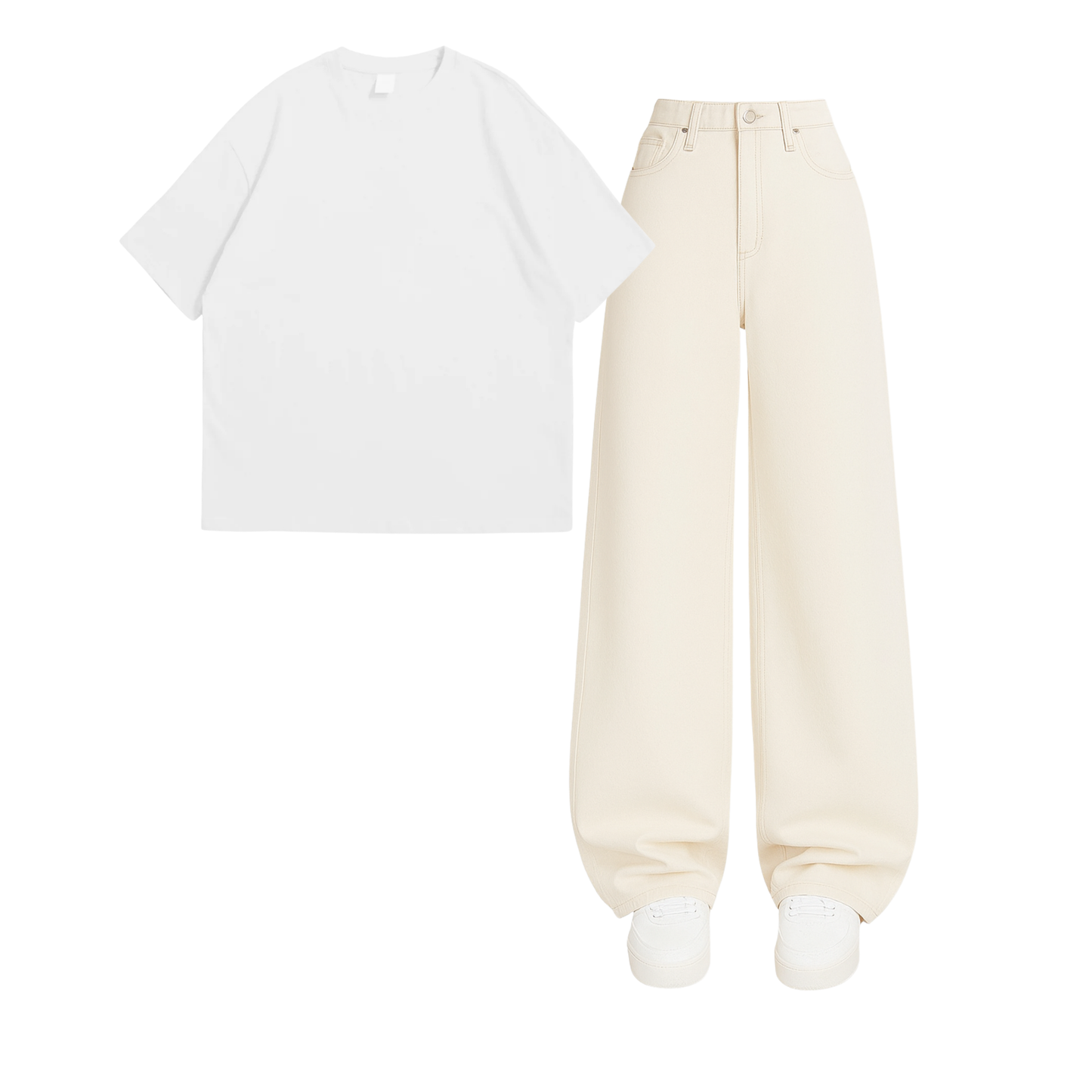 Oversized Drop Shoulder Tee With Beige Wide Leg Jeans