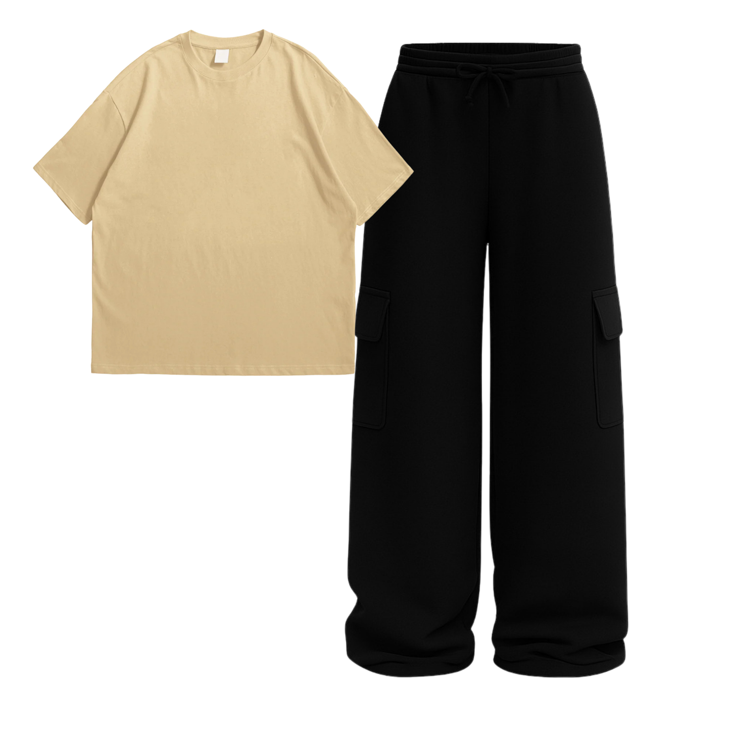 Oversize Drop Shoulder Tee With Black Wide leg Cargo