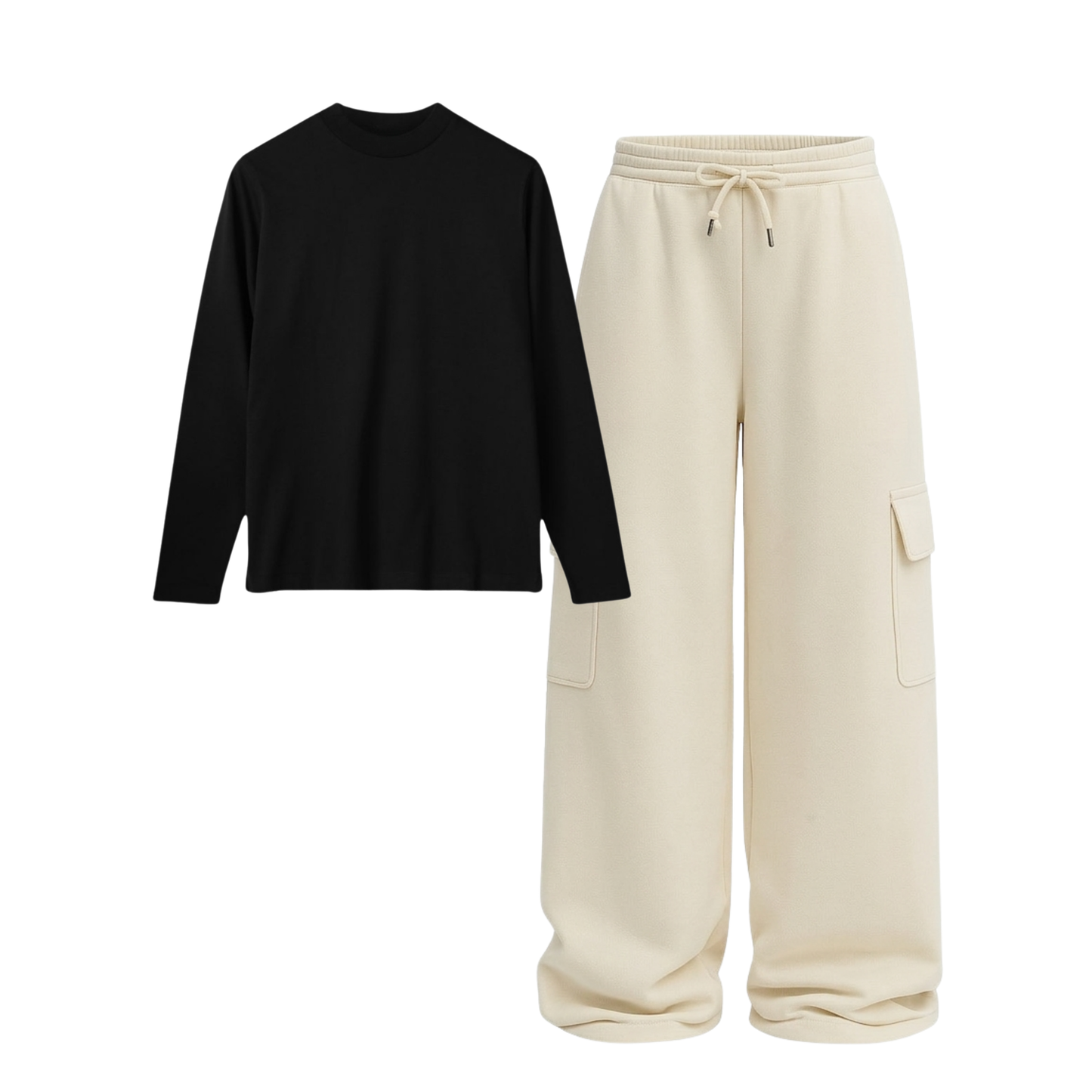 Full Sleeves Tee With Cream Wide Leg Cargo