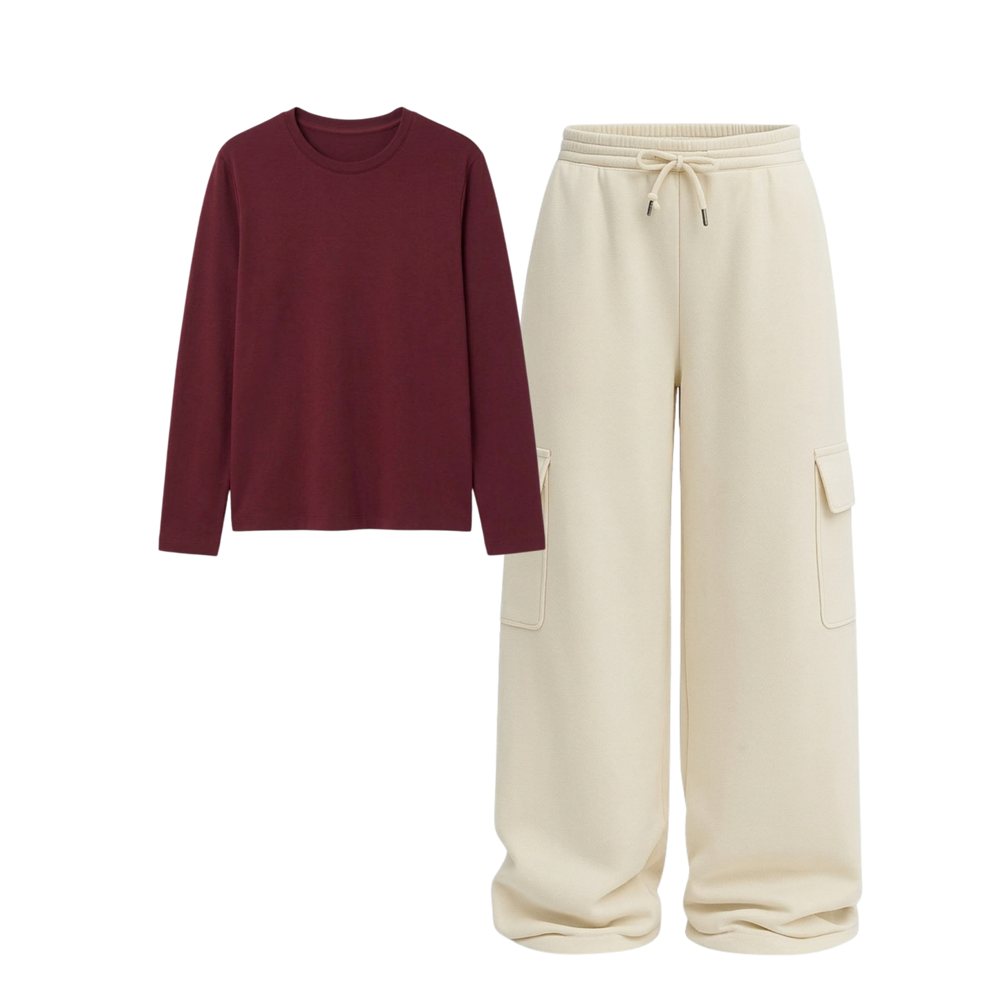 Full Sleeves Tee With Cream Wide Leg Cargo