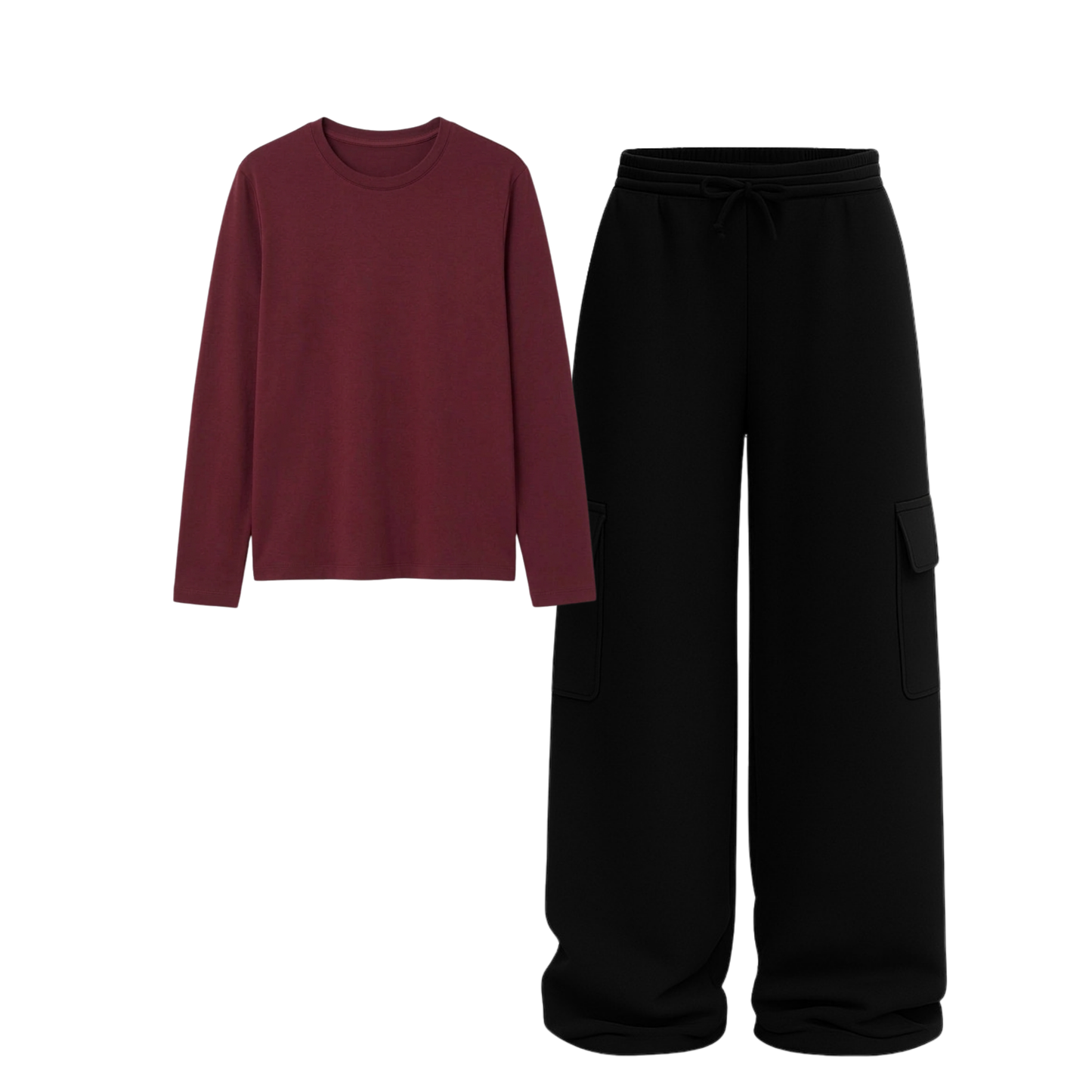 Full Sleeves Tee With Black Wide Leg Cargo