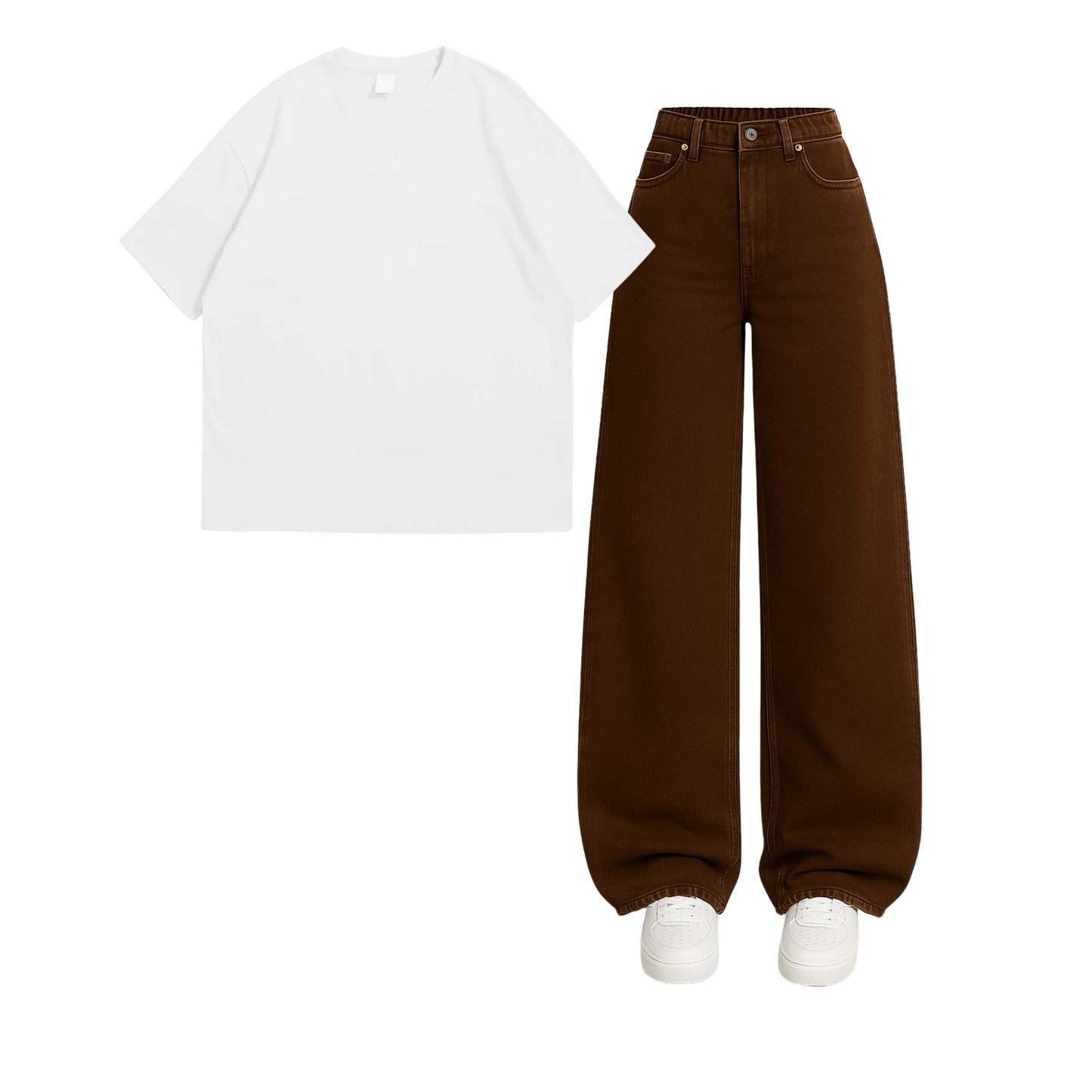 Oversized Drop Shoulder Tee With Brown Wide Leg Jeans