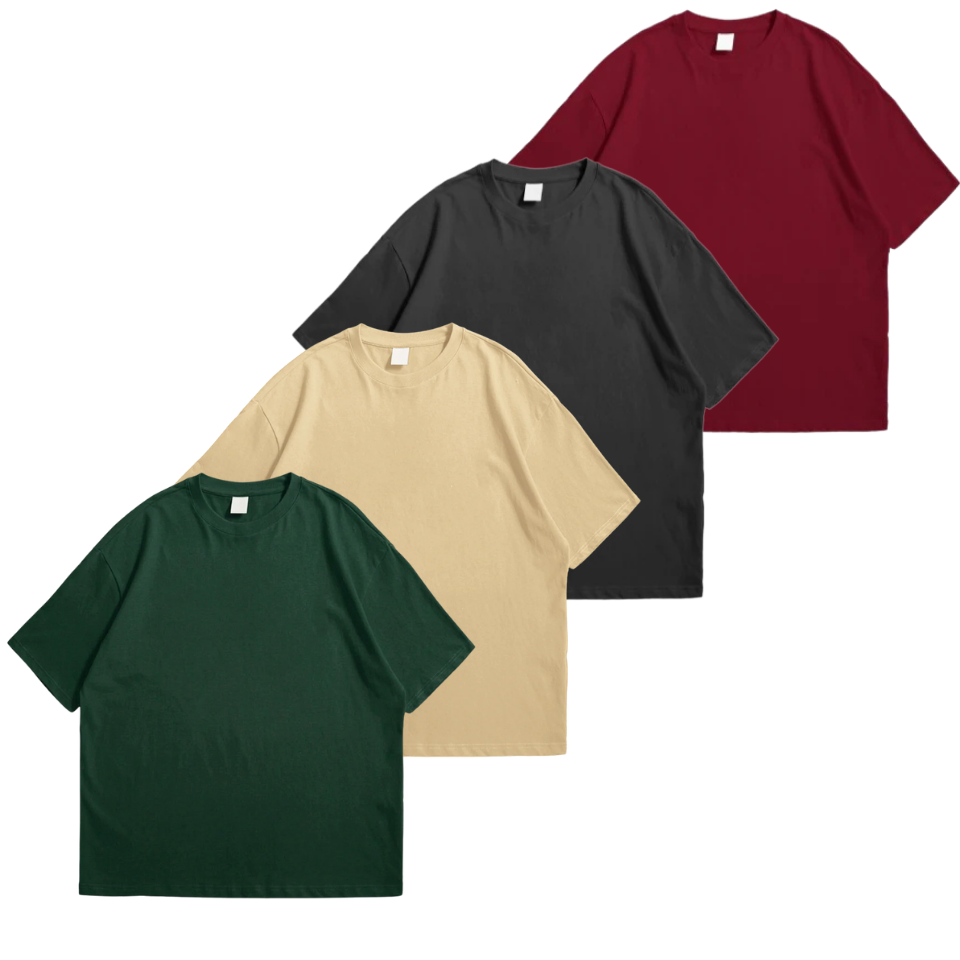Pack Of 4 Oversized Drop Shoulder Tees