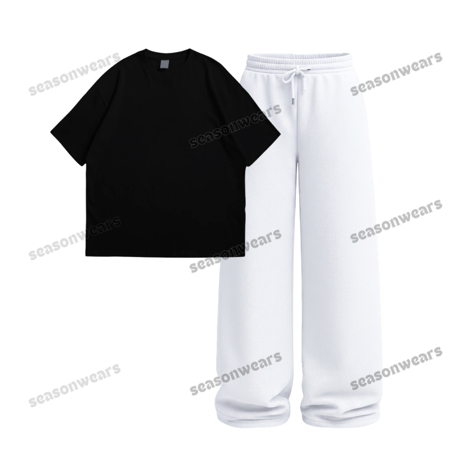 Oversized Drop Shoulder Tee With White  Wide Leg Trouser