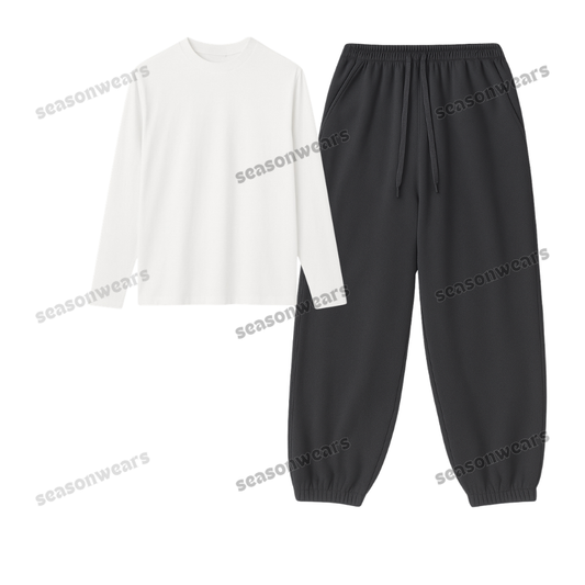 Full Sleeves Tee With Charcoalgrey Sweatpant