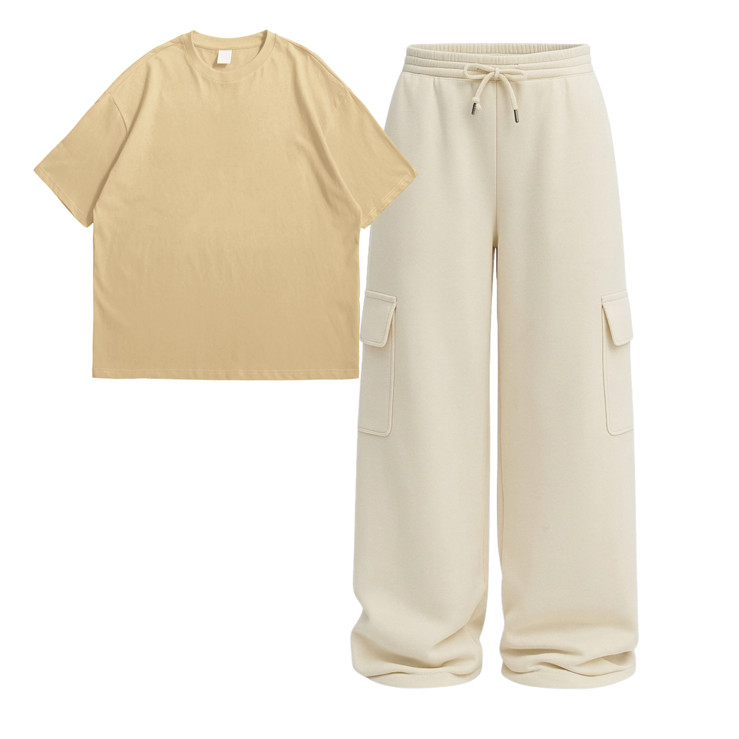 Oversize Drop Shoulder Tee With Cream Wide leg Cargo