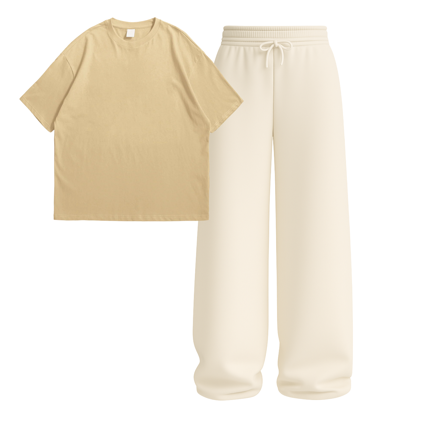 Oversized Drop Shoulder Tee With Beige Wide Leg Trouser