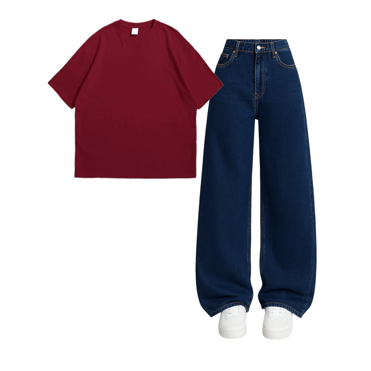 Oversized Drop Shoulder Tee With Darkblue Wide Leg Jeans