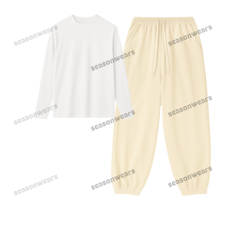 Full Sleeves Tee With Cream Sweatpant