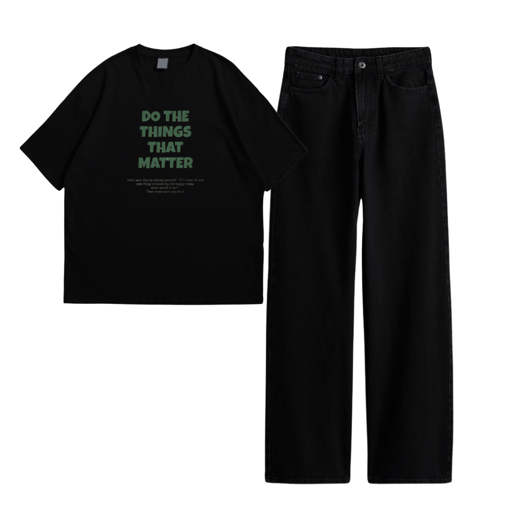 Wide Leg Jeans With Black Do Things That Matters Oversized Tee