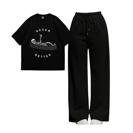 Never Better Oversize Tee With Black Straight Leg Trouser