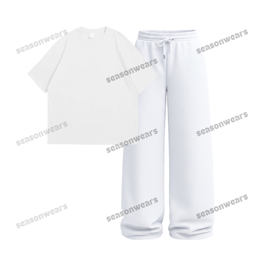 Oversized Drop Shoulder Tee With White  Wide Leg Trouser