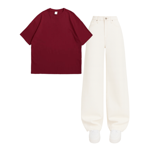 Oversized Drop Shoulder Tee With White Wide Leg Jeans