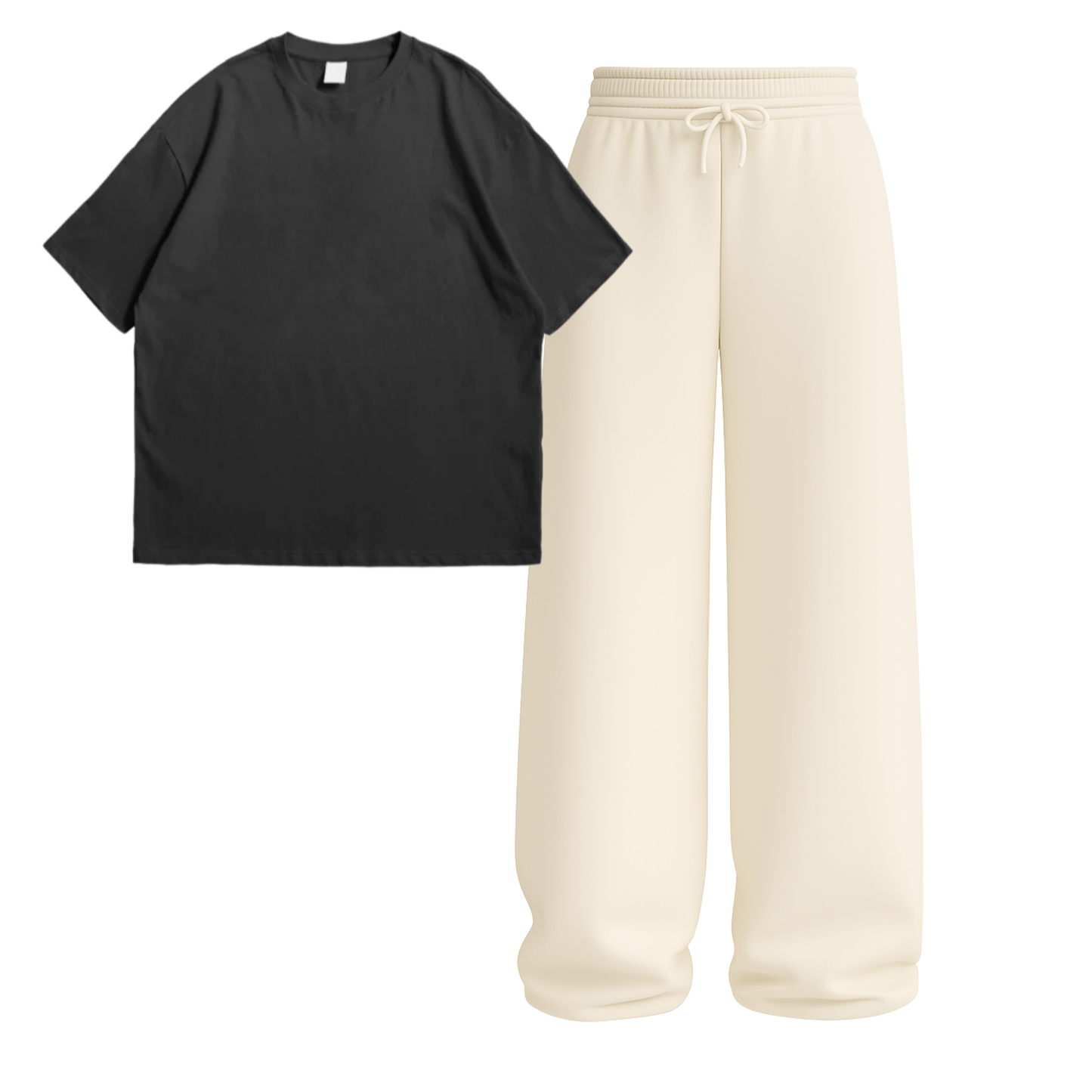 Oversized Drop Shoulder Tee With Beige Wide Leg Trouser