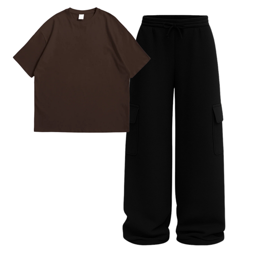 Oversize Drop Shoulder Tee With Black Wide leg Cargo