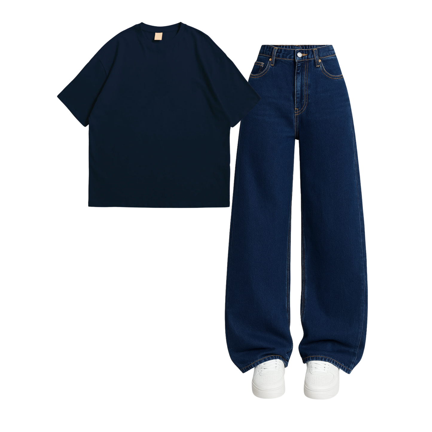 Oversized Drop Shoulder Tee With Darkblue Wide Leg Jeans