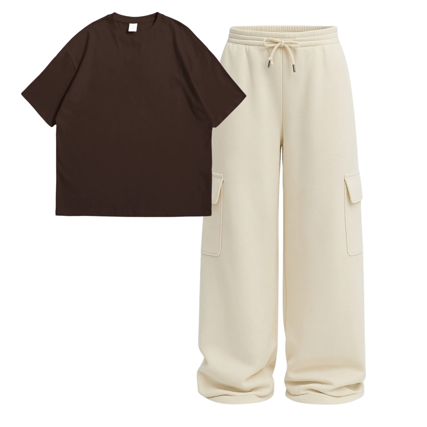 Oversize Drop Shoulder Tee With Cream Wide leg Cargo