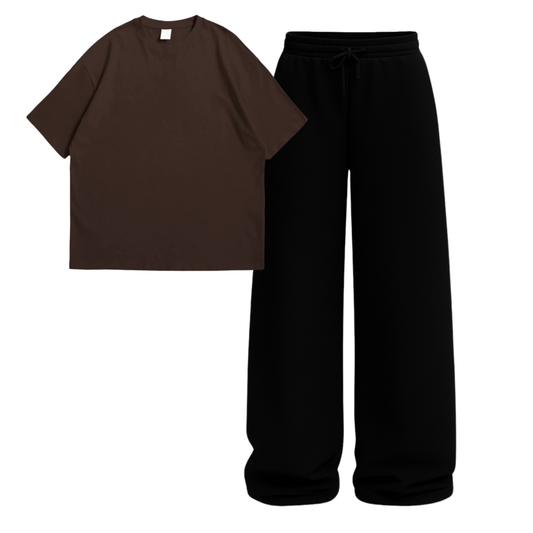 Oversized Drop Shoulder Tee With Black Wide Leg Trouser