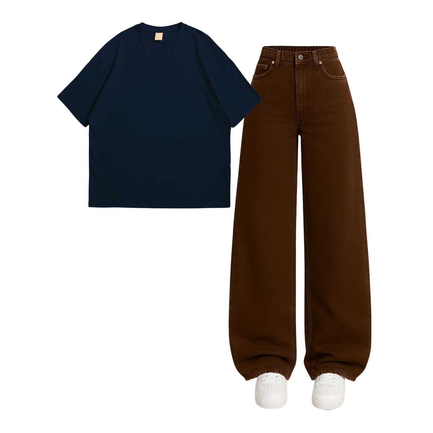 Oversized Drop Shoulder Tee With Brown Wide Leg Jeans