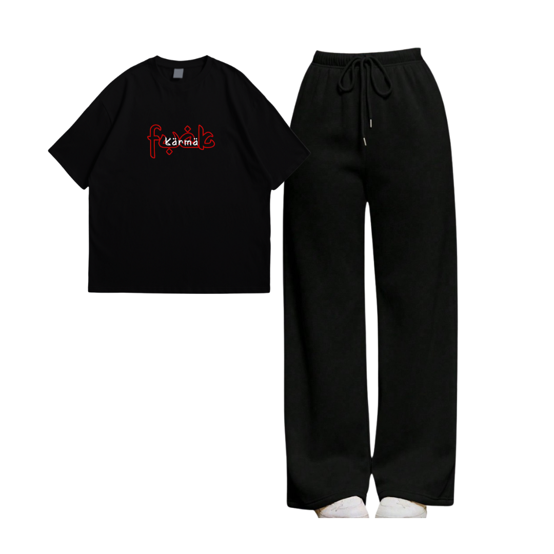 F-Karma Oversize Tee With Black Straight Leg Trouser