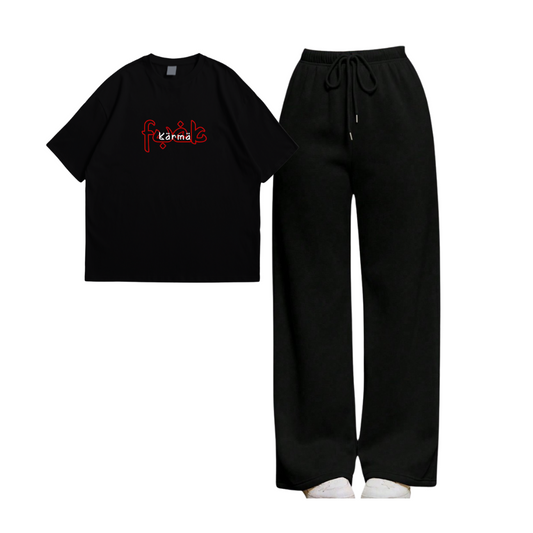 F-Karma Oversize Tee With Black Straight Leg Trouser