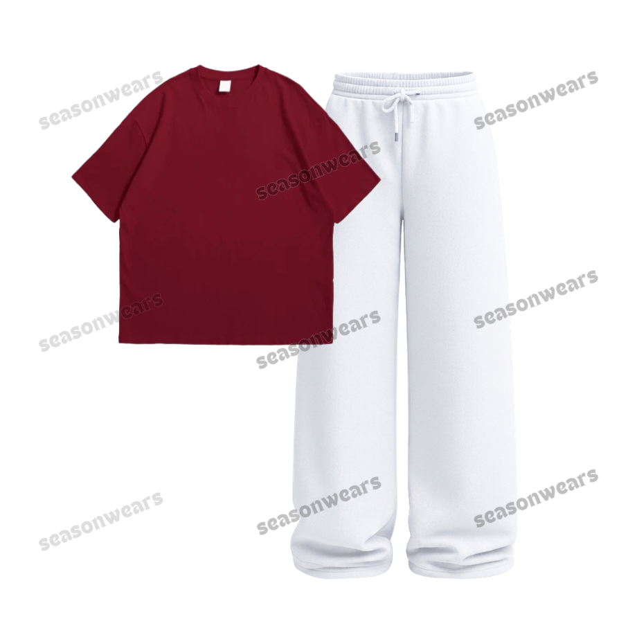 Oversized Drop Shoulder Tee With White  Wide Leg Trouser