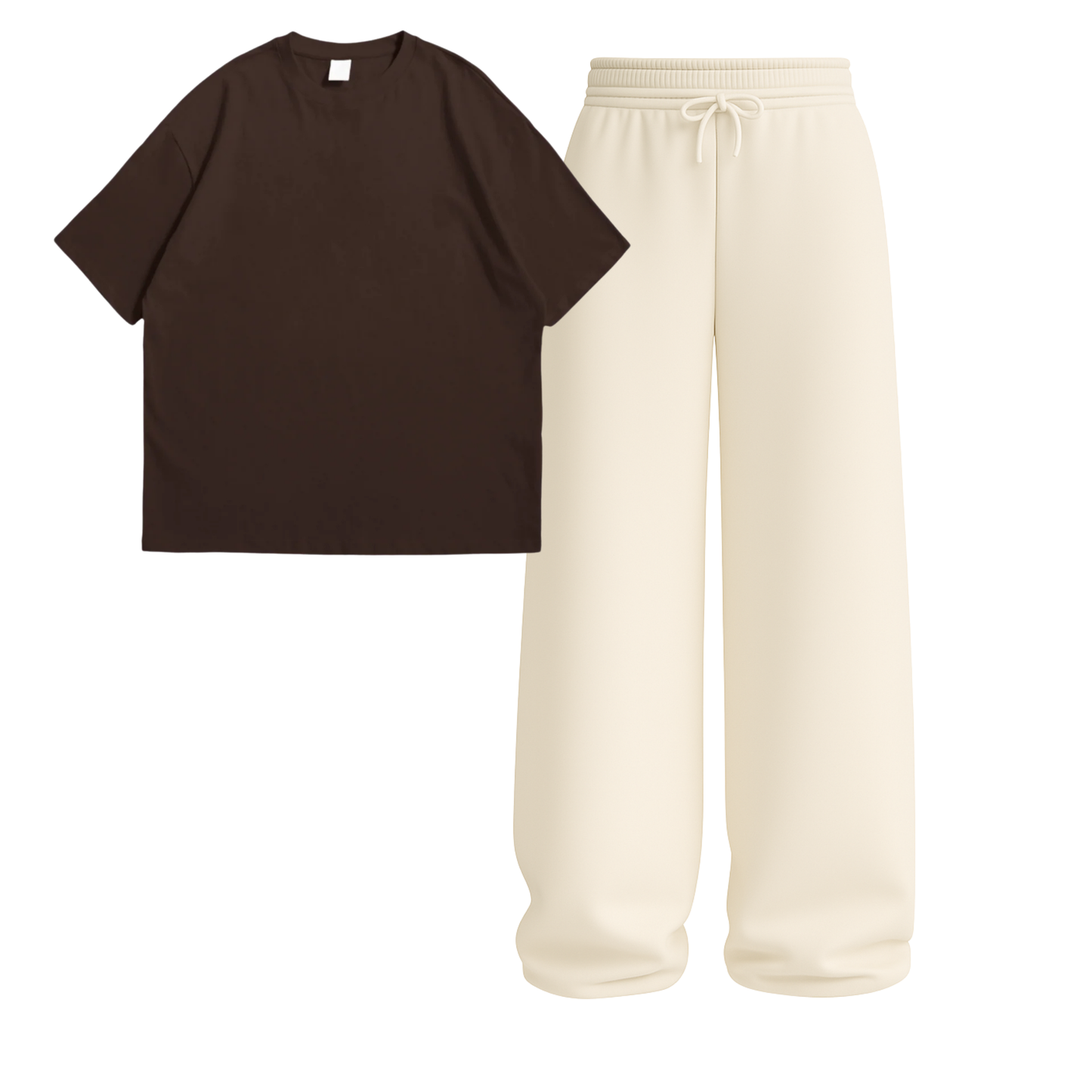 Oversized Drop Shoulder Tee With Beige Wide Leg Trouser