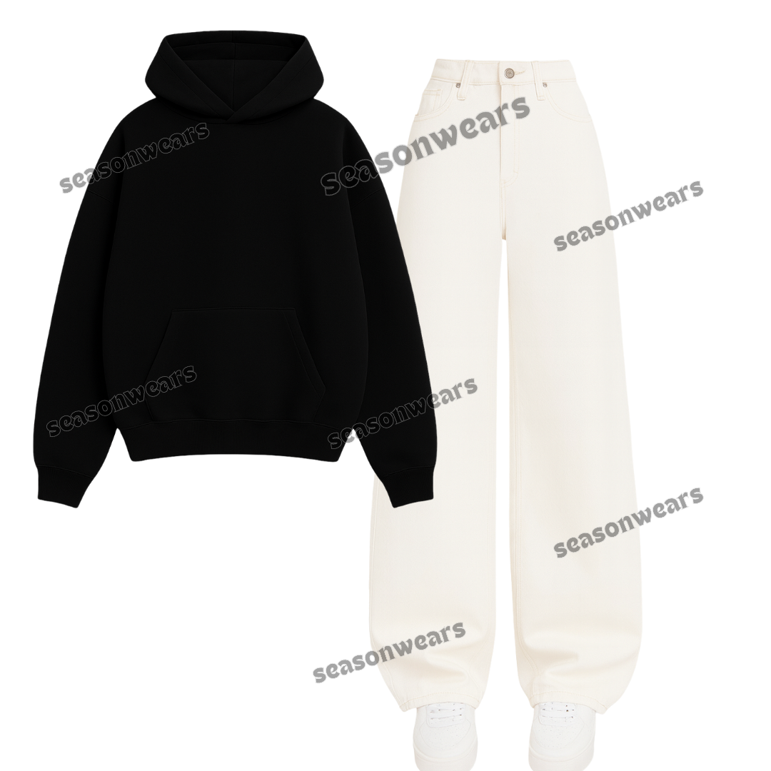 White Wide Leg Jeans With Hoodie
