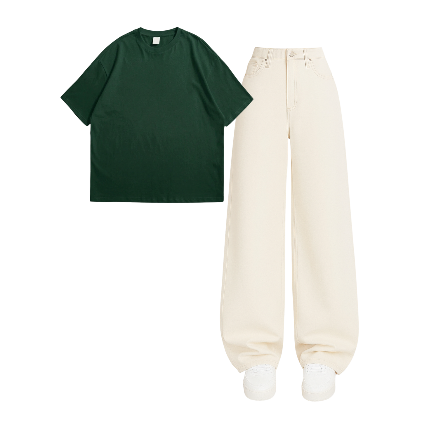Oversized Drop Shoulder Tee With Beige Wide Leg Jeans