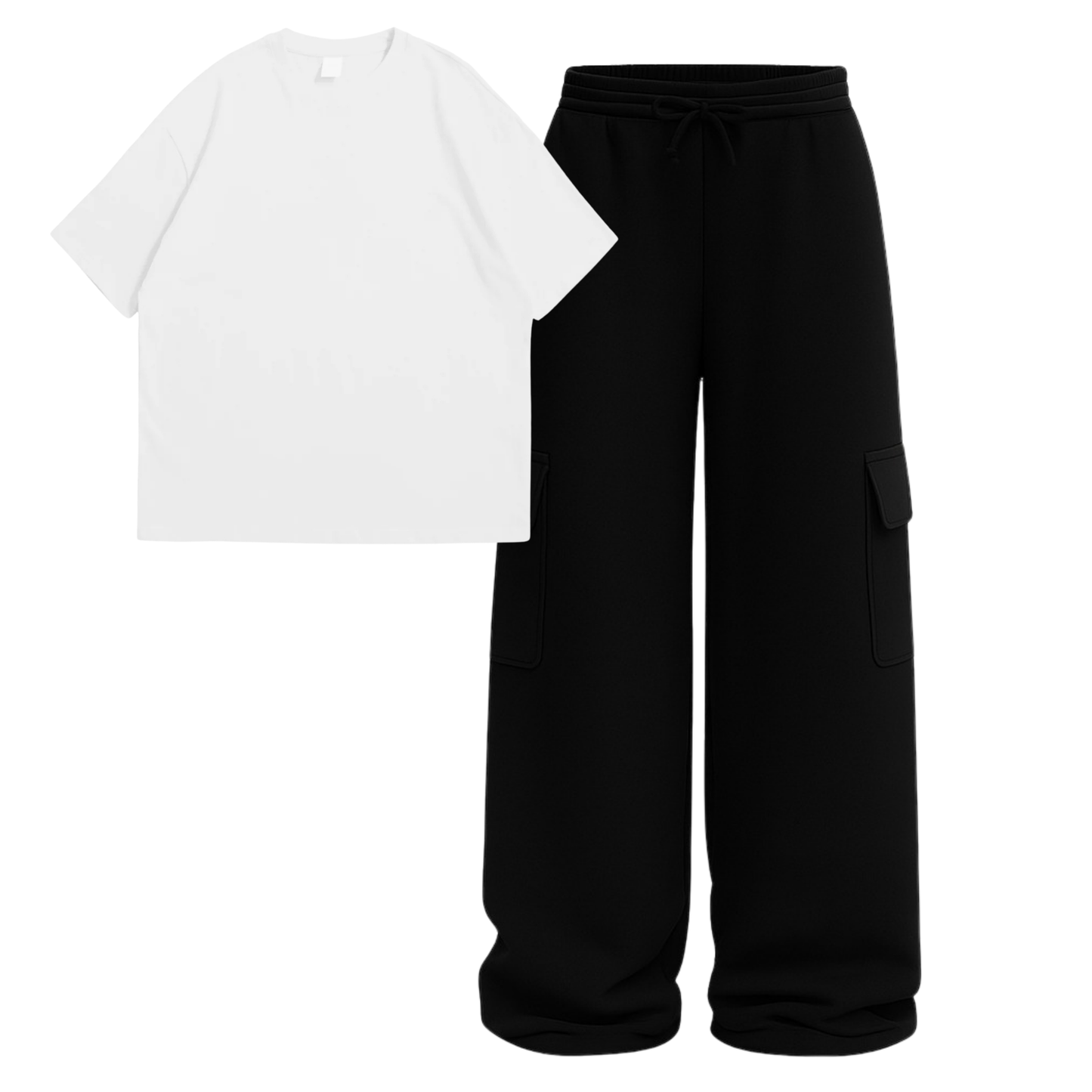Oversize Drop Shoulder Tee With Black Wide leg Cargo