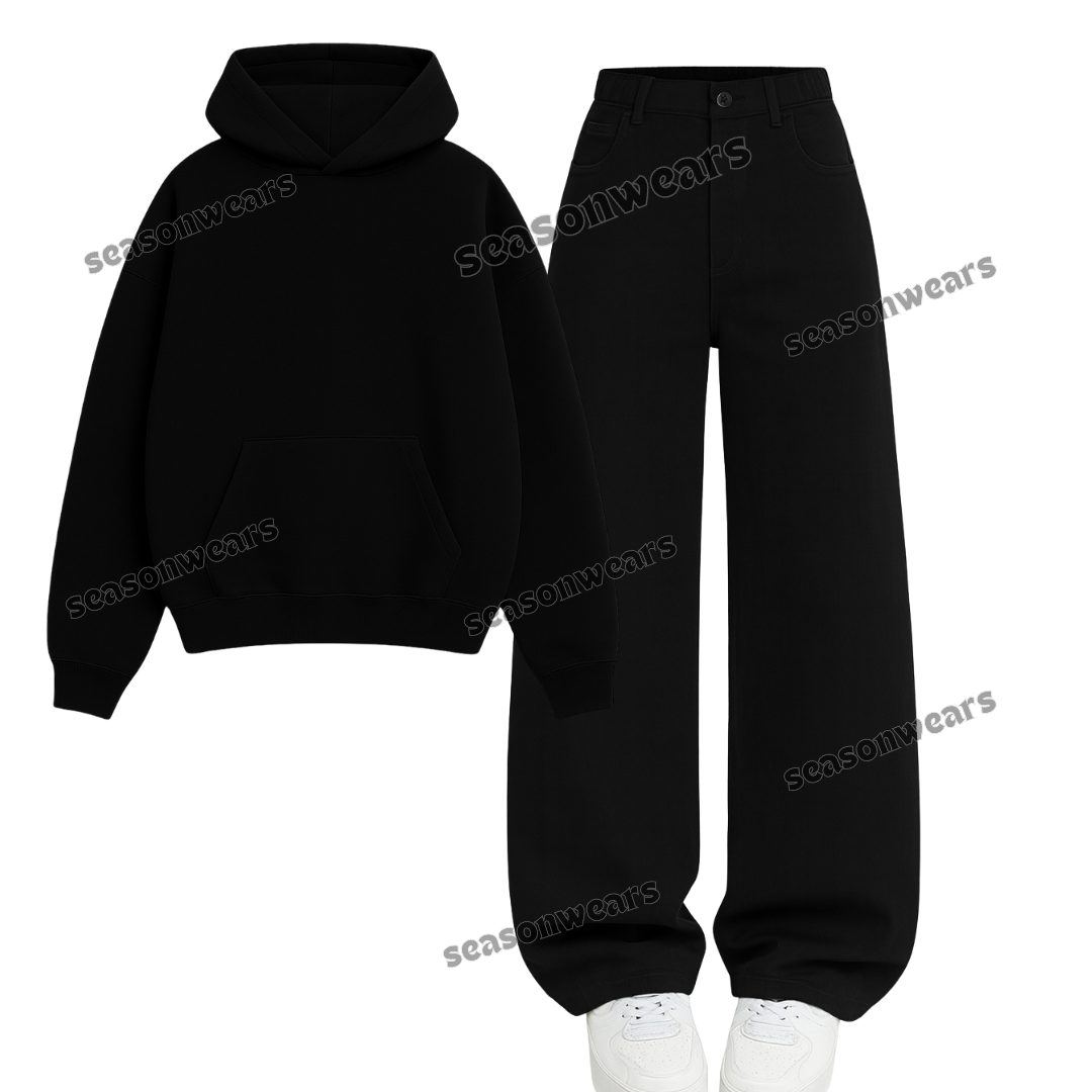 Black Wide Leg Jeans With Hoodie