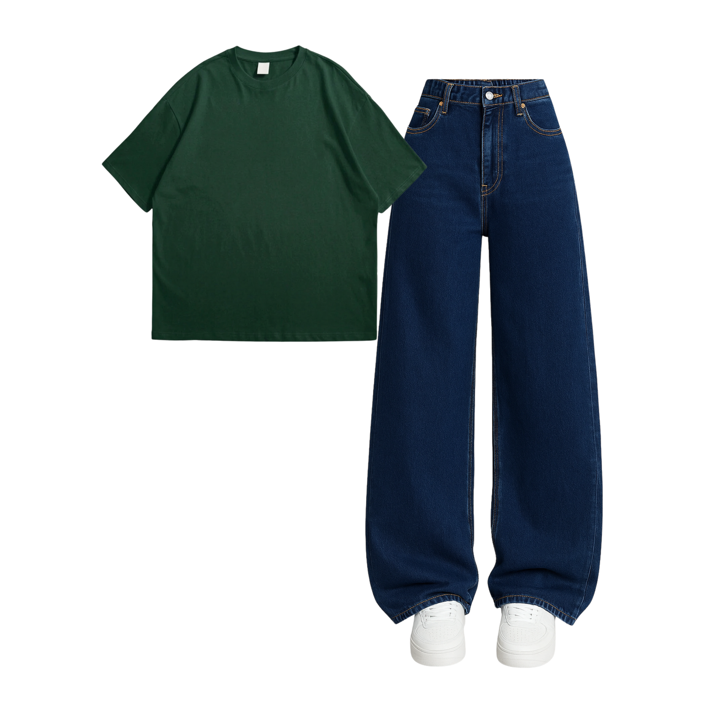 Oversized Drop Shoulder Tee With Darkblue Wide Leg Jeans
